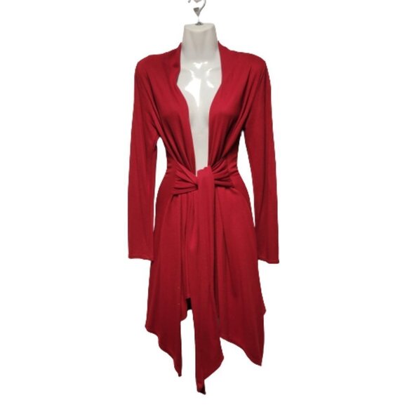 RED Cardigan Jacket Open Front Sweater Coat Cover Up- S/M - Picture 2 of 7